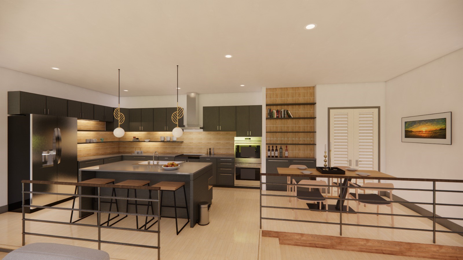 4111 Kolb Street Houston, TX 77007 - Photo 2 of 6 a kitchen with stainless steel appliances kitchen island granite countertop a stove a refrigerator and white cabinets with wooden floor