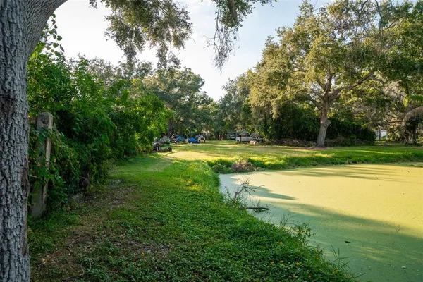 a view of a swimming pool and a yard
