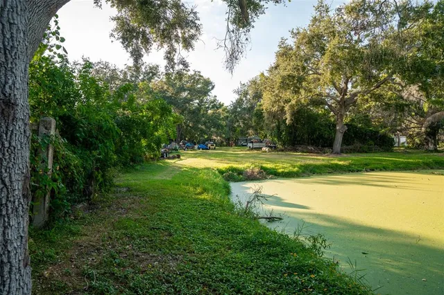 a view of a swimming pool and a yard