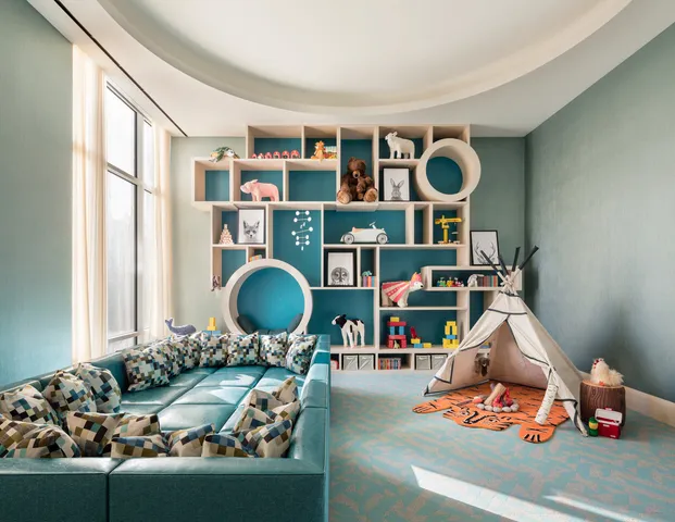 a room with furniture and toys