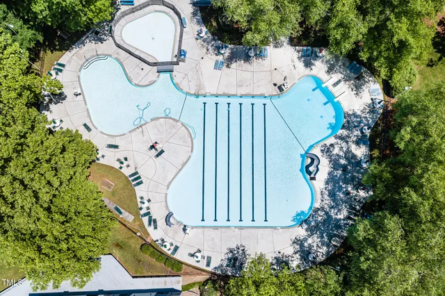 an aerial view of a highlighted house