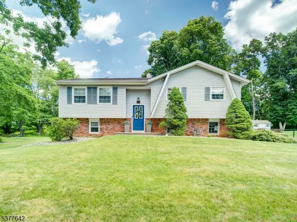 a front view of house with yard and green space