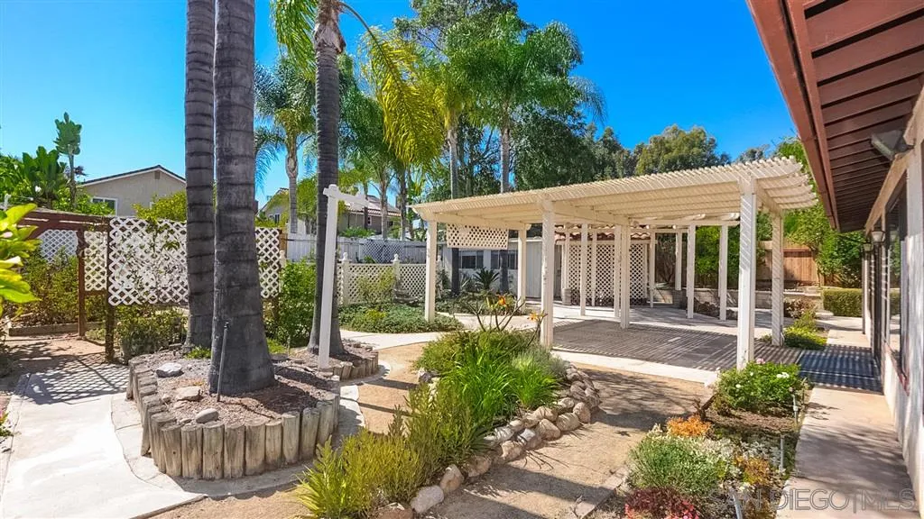 14662 Silverset Street Poway, CA 92064 - Photo 23 of 25 a view of a patio with couches table and chairs potted plants and palm tree