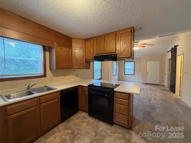 a kitchen with a sink cabinets and wooden floor