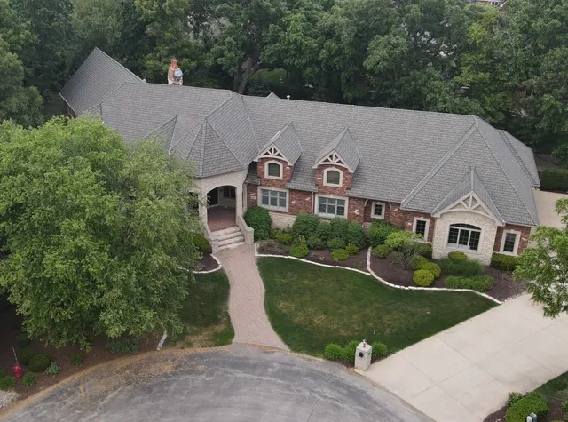 an aerial view of a house