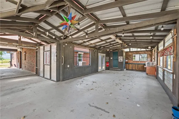 a view of a room with wooden walls