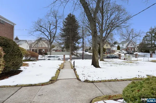 a view of snow on the side of building