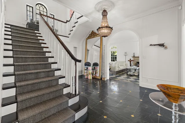 a view of a big yard with a trees