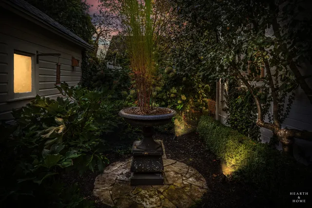 a view of a garden with pathway