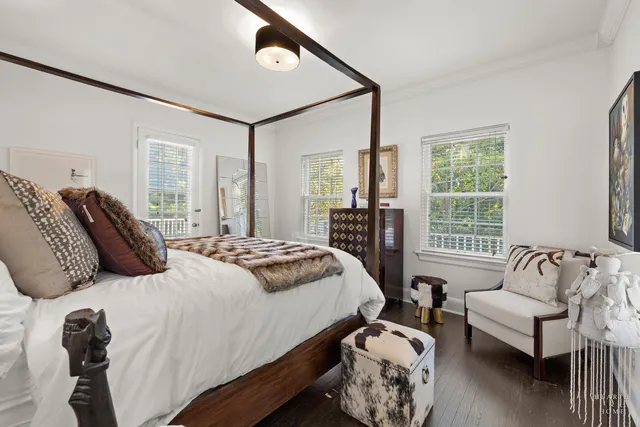 a view of a garden with houses