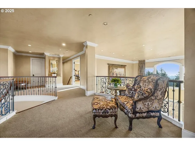 a living room with furniture and a table
