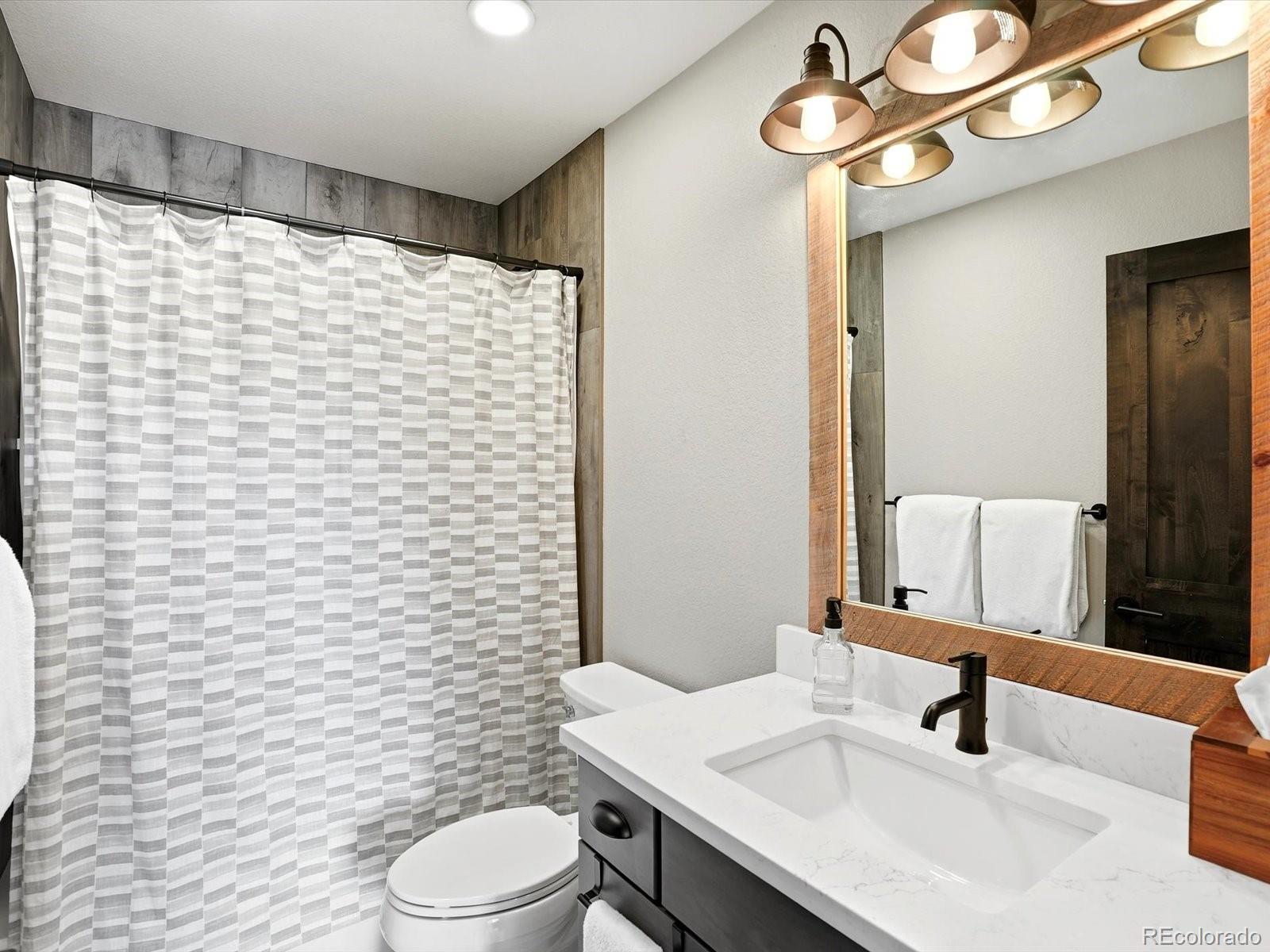 7333 Plowsher Way Morrison, CO 80465 - Photo 27 of 36 a bathroom with a sink a toilet and mirror