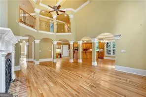 a view of an entryway with a fireplace