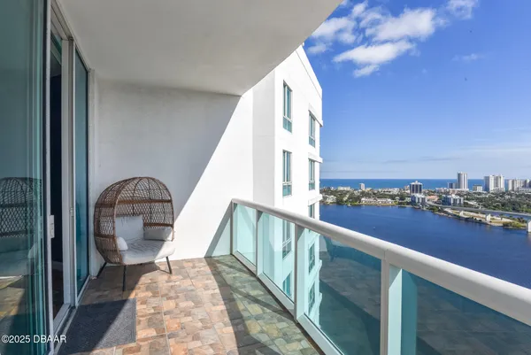 a view of a city from a balcony