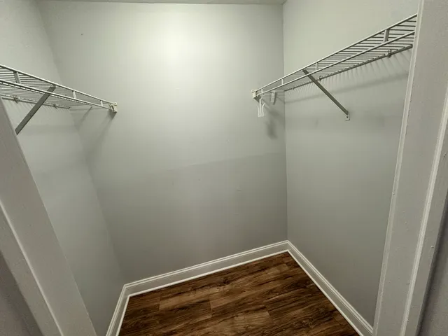 a view of a room with racks on the wall