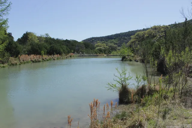 a view of a lake with houses in background