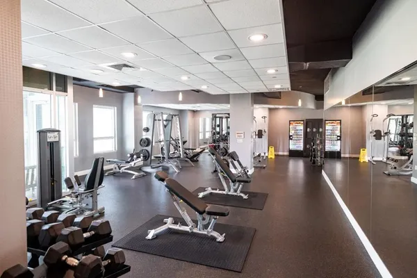 a view of a room with gym equipment