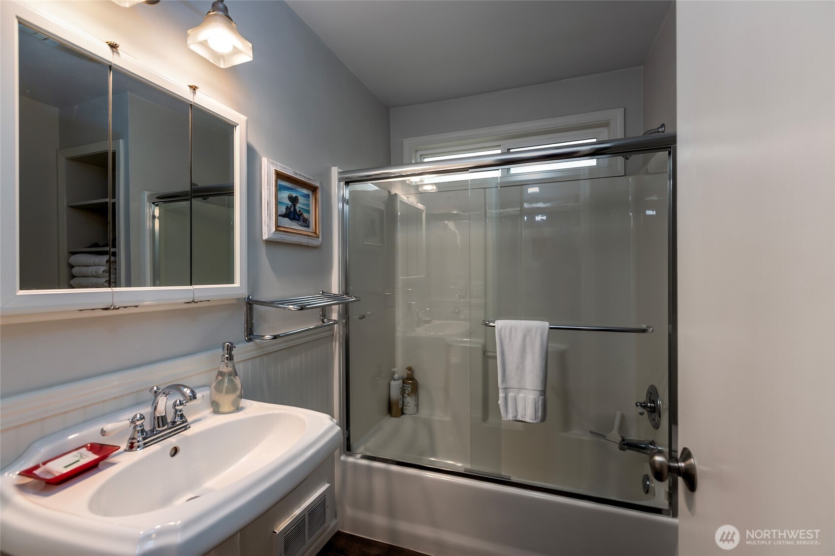 457 White Point Road Friday Harbor, WA 98250 - Photo 17 of 39 a bathroom with a sink mirror and shower