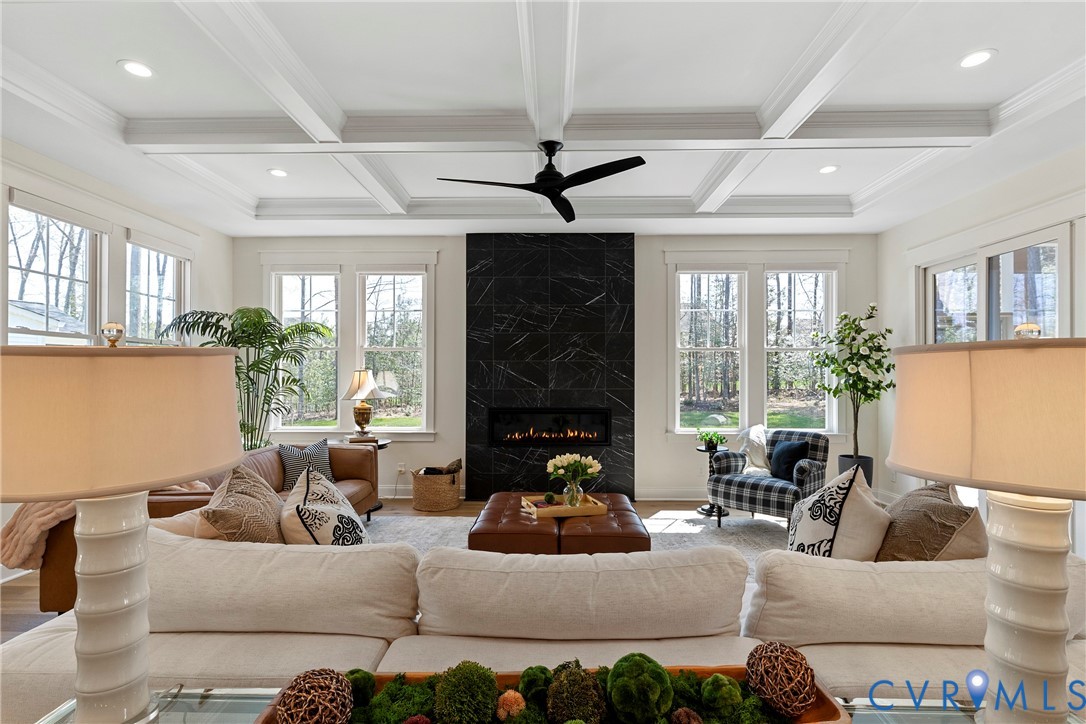 5012 Lake Summer Loop Moseley, VA 23120 - Photo 3 of 67 a living room with furniture a chandelier and a fireplace