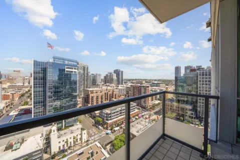 a view of city from a balcony