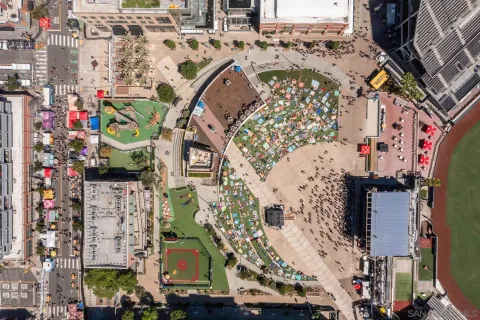 an aerial view of a city