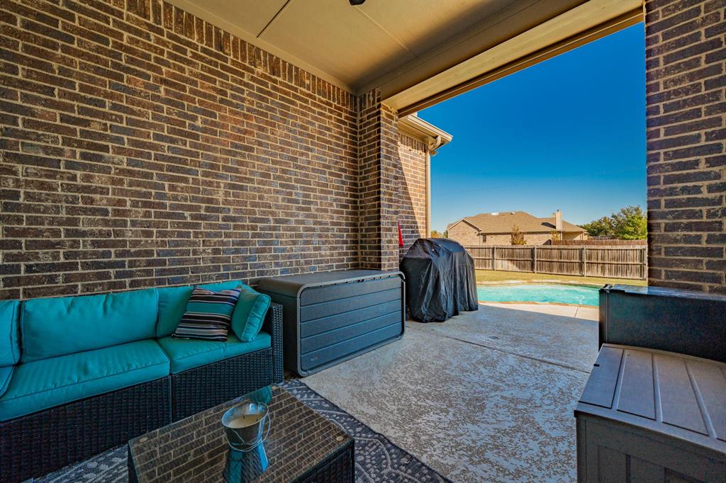 593 Spruce Trail Forney, TX 75126 - Photo 38 of 40 Fenced backyard featuring a patio, grilling area, and outdoor lounge area