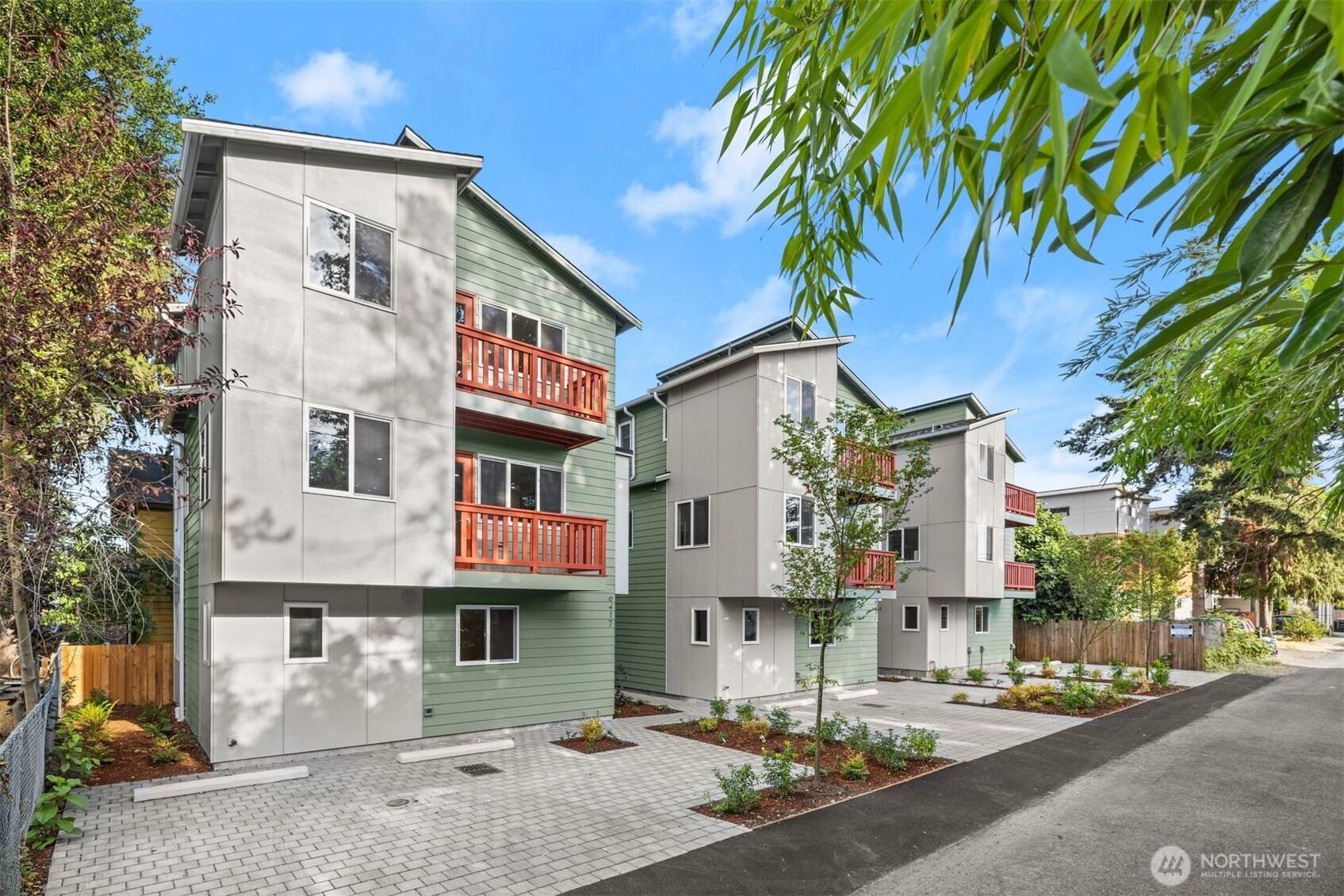 a front view of a building with street view