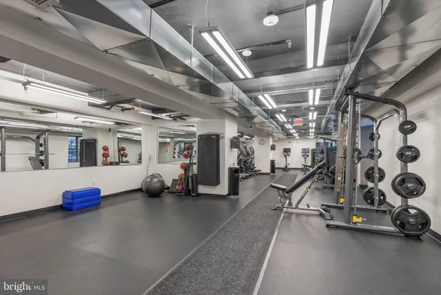 a view of a room with gym equipment