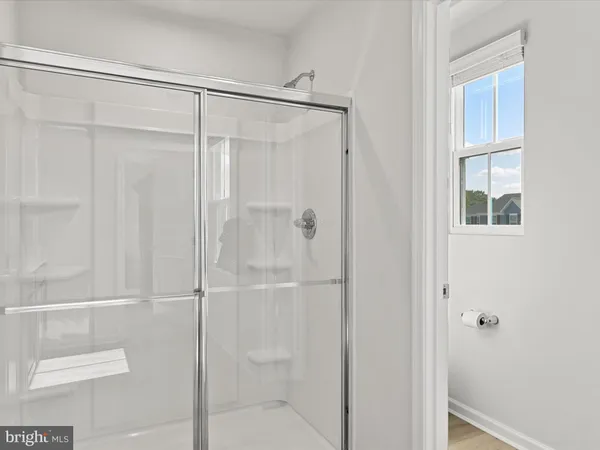a bathroom with a double vanity sink a mirror and a shower