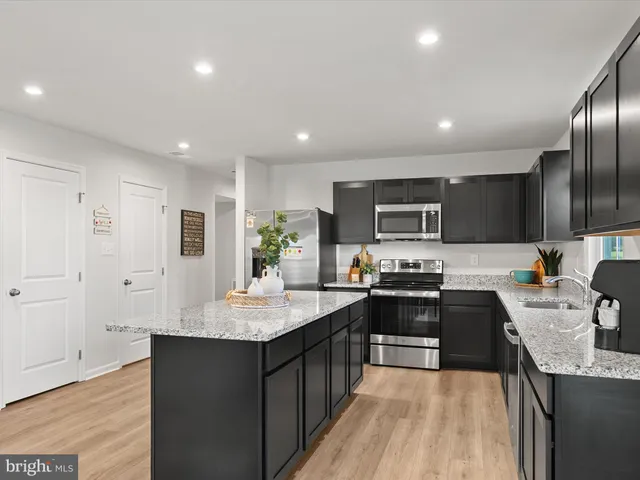 a large kitchen with stainless steel appliances lots of counter space sink and cabinets