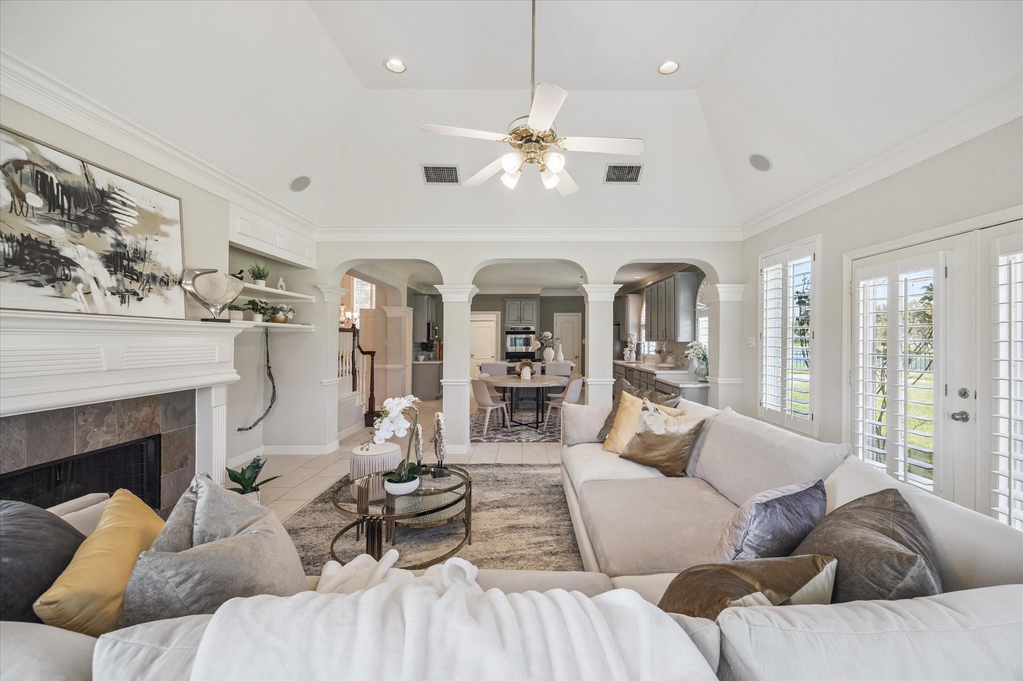 22522 Rippling Shore Court Katy, TX 77494 - Photo 16 of 41 a living room with furniture and a fireplace