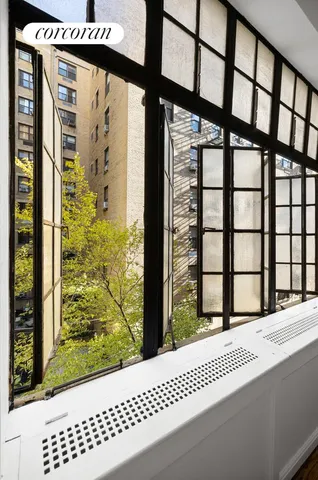 a view of a balcony from a window