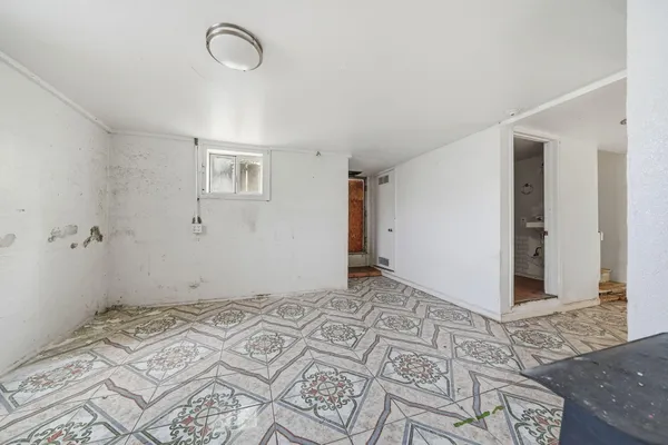 a view of a room with racks on the wall