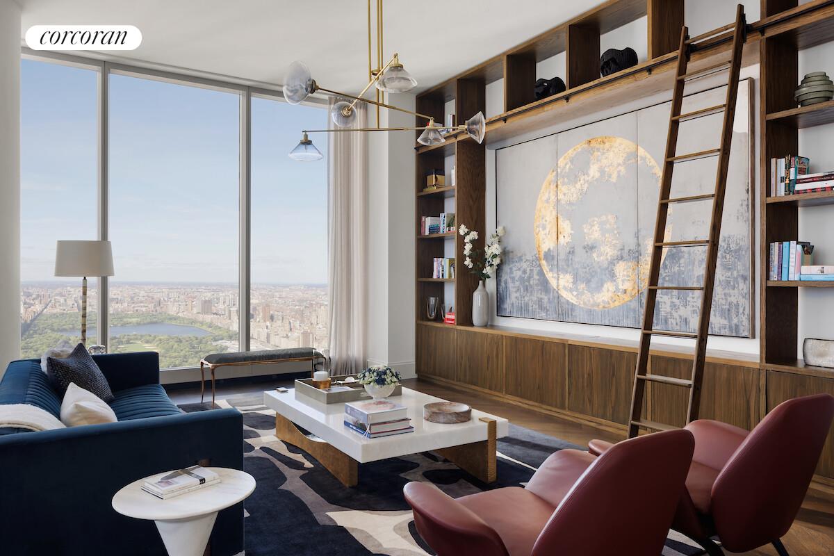 217 West 57th Street, Unit 84W Manhattan, NY 10019 - Photo 3 of 24 a living room with furniture and a large window