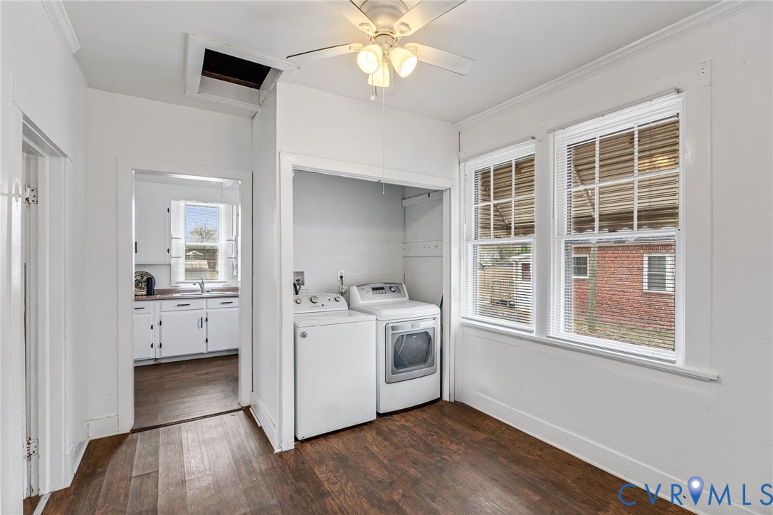 3414 Decatur Street Richmond, VA 23224 - Photo 6 of 16 Laundry area featuring dark wood-style flooring, w