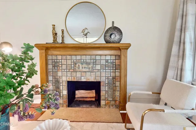 a kitchen with a stove and a cabinet