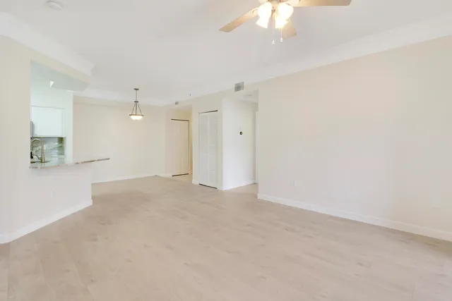 an empty room with a bathroom