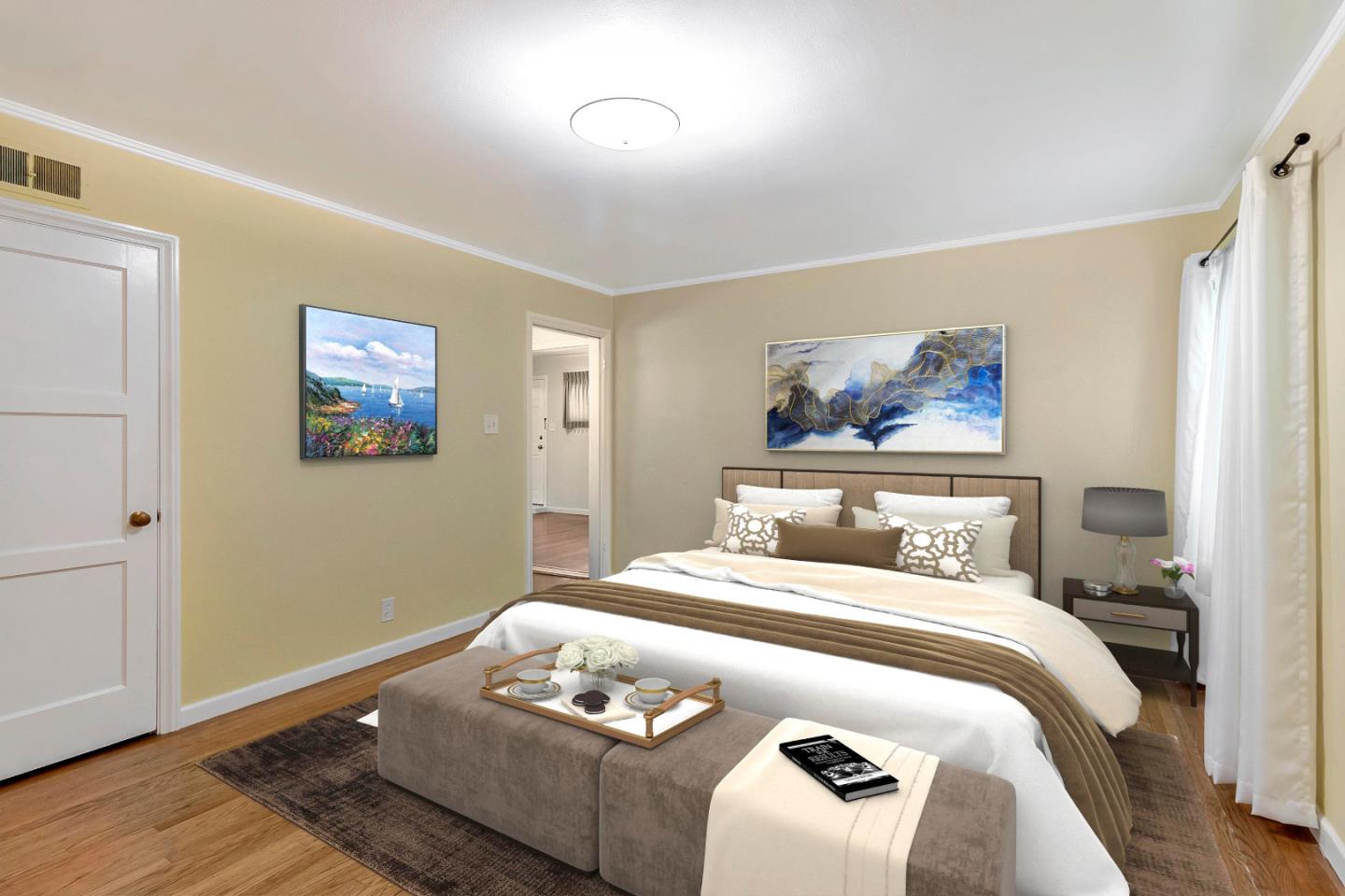 508 Park Boulevard Millbrae, CA 94030 - Photo 13 of 24 a bedroom with a bed and wooden floor