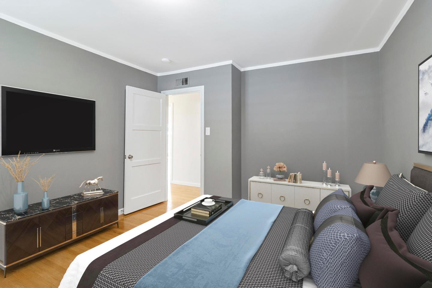 508 Park Boulevard Millbrae, CA 94030 - Photo 10 of 24 a bedroom with a bed and a flat screen tv