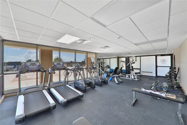 a view of a room with gym equipment