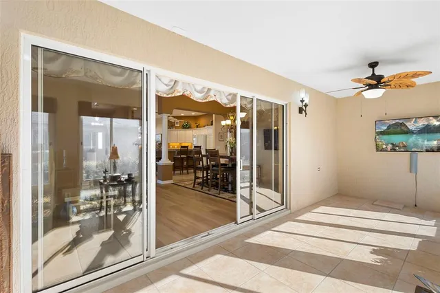 an aerial view of a house with swimming pool