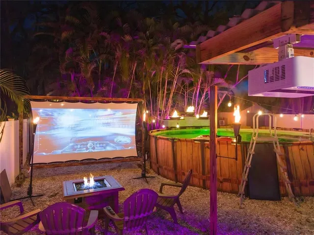 a view of a chairs and table in patio
