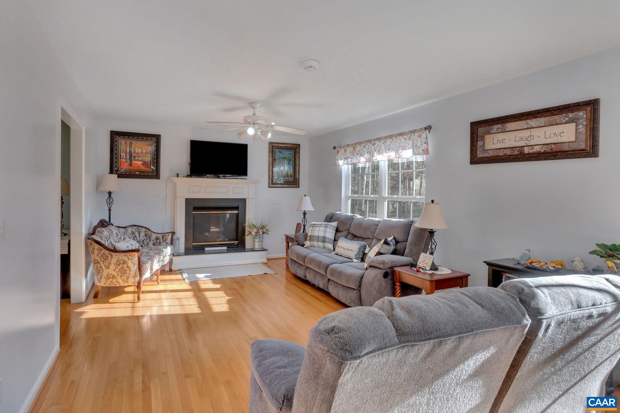 70 Laguna Road Palmyra, VA 22963 - Photo 12 of 33 a living room with furniture a flat screen tv and a fireplace