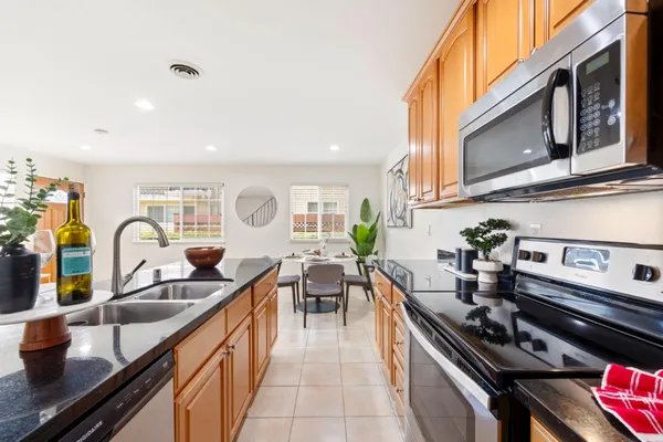 a kitchen with lots of counter top space