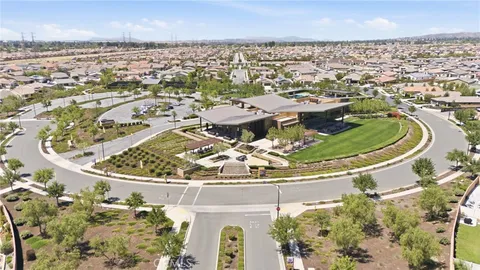 an aerial view of a house with a outdoor space
