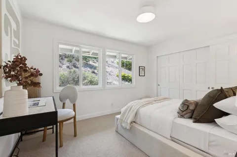 a view of a backyard with large tree