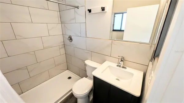 a bathroom with a bathtub