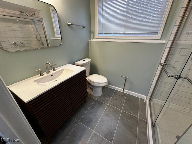 9109 Johnnycake Ridge Road Mentor, OH 44060 - Photo 24 of 28 Full bathroom with a shower stall, vanity, and dark tile patterned flooring