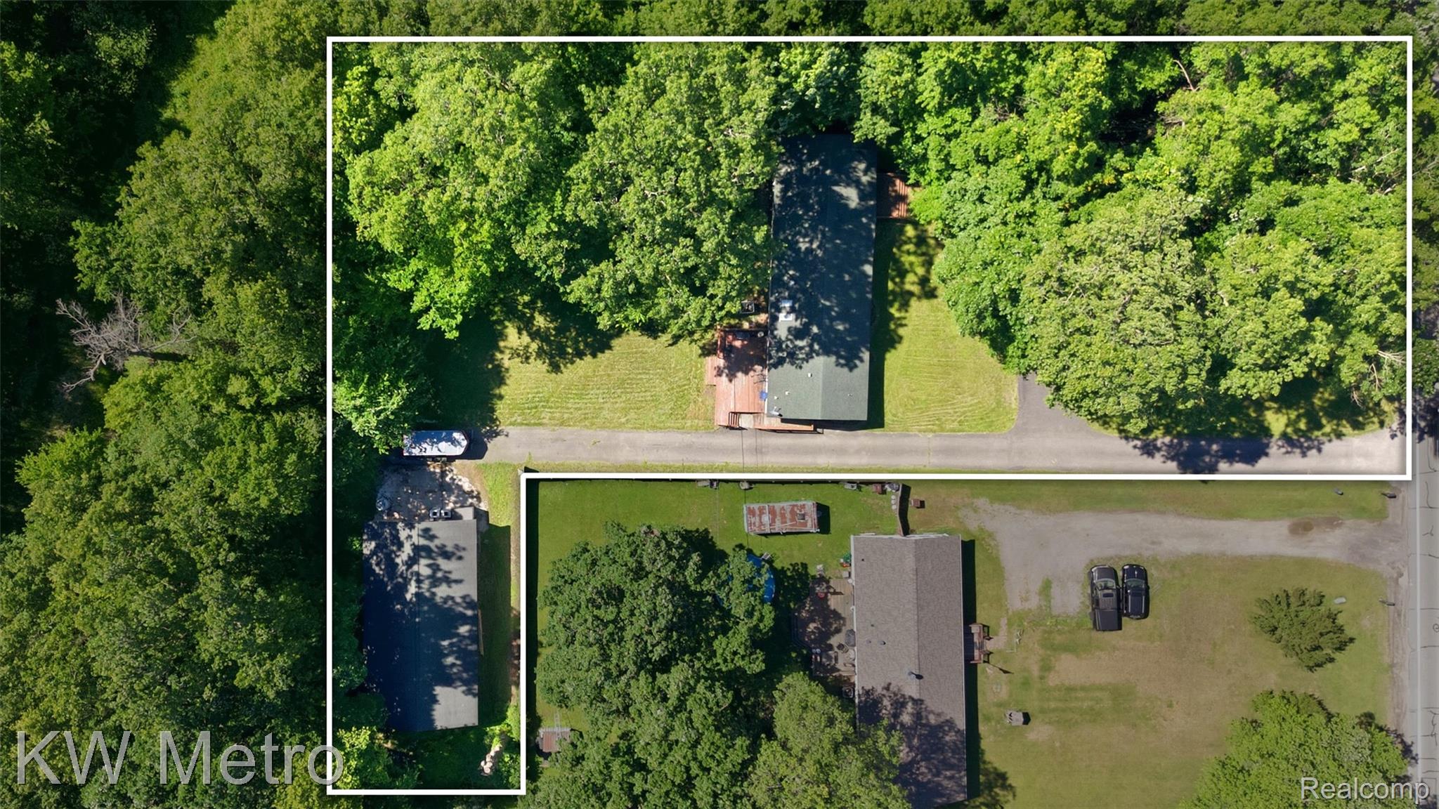 22733 Sumpter Road Belleville, MI 48111 - Photo 40 of 52 Aerial view highlighting two distinct properties within a wooded setting