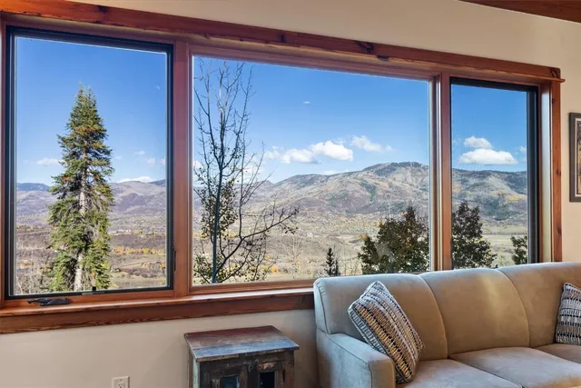 a view of balcony with furniture